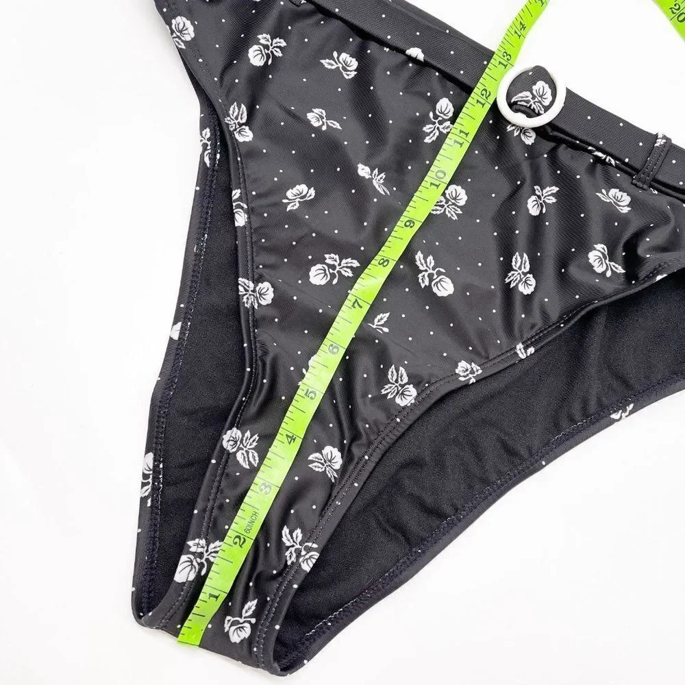 ONIA Black Polka Dot Floral High Waist Bikini Set